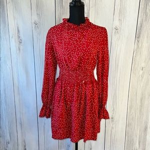 Polka Dot Shirred Waist Layered Hem Dress